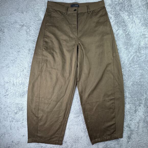 Zara Denim - Zara Linen Cotton Blend Barrel Pants Herringbone Womens L High Waist 32x29